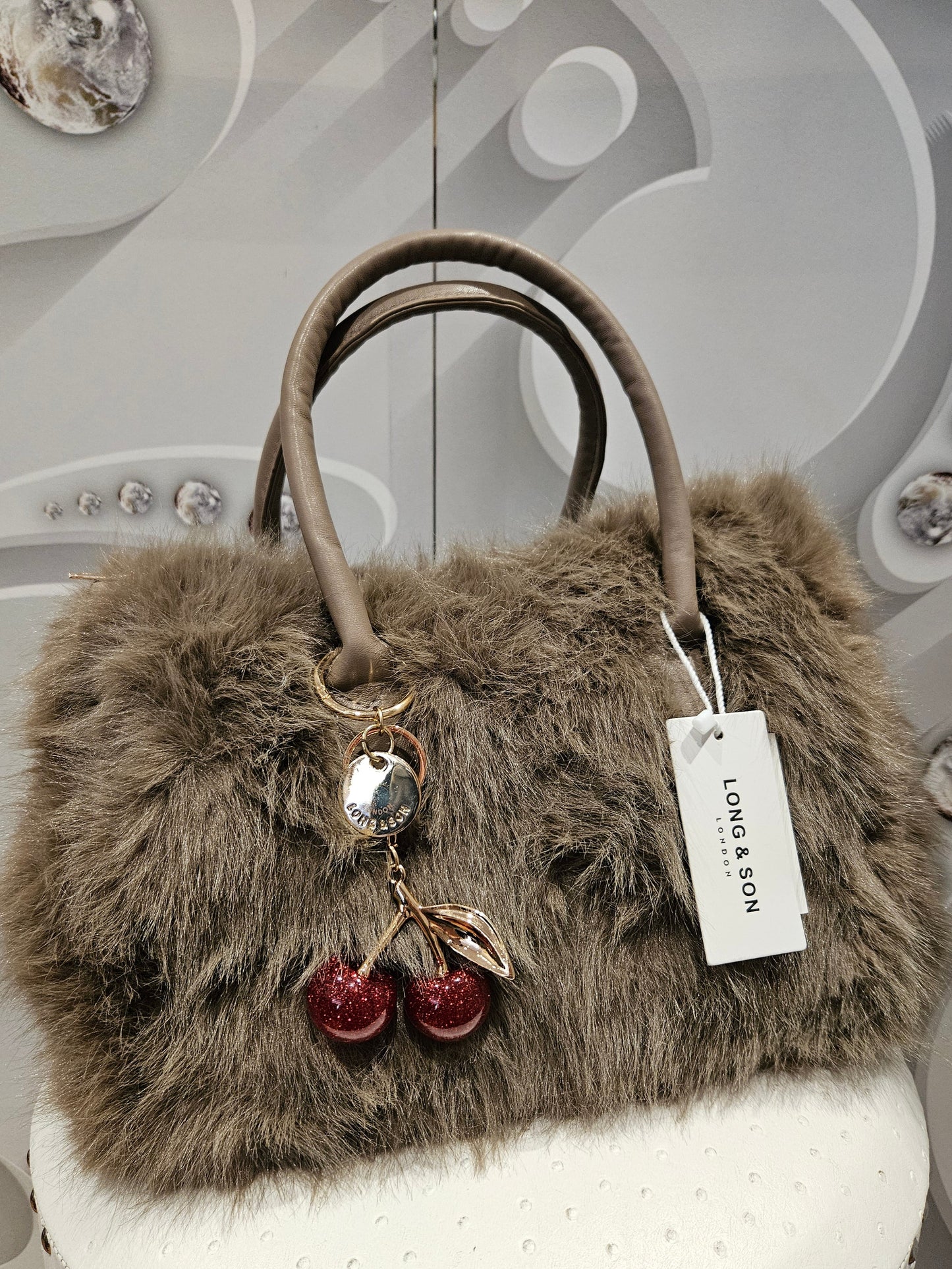 Faux Fur Handbag With Charm