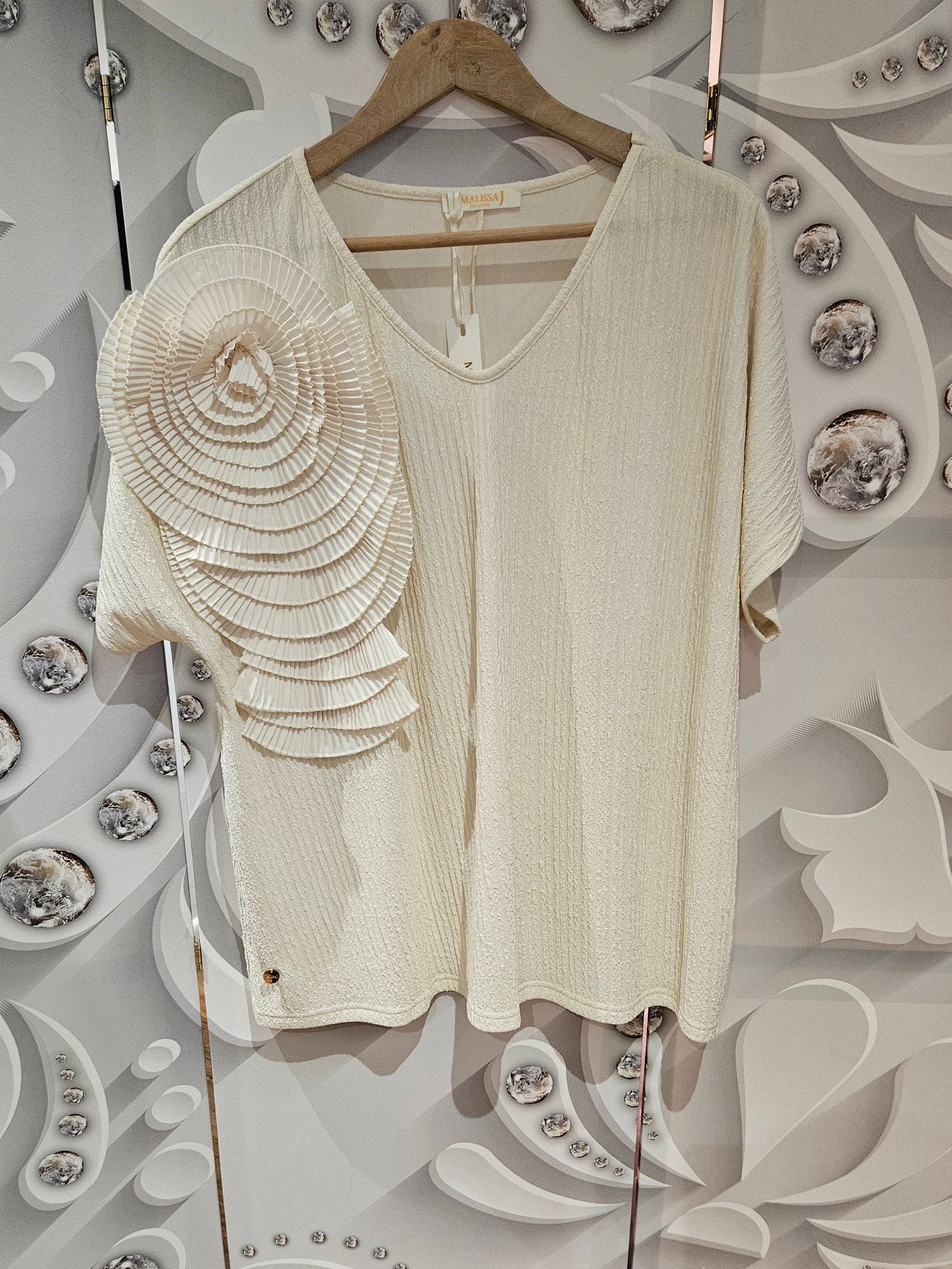 Micro-Pleated Top with Shoulder Detail