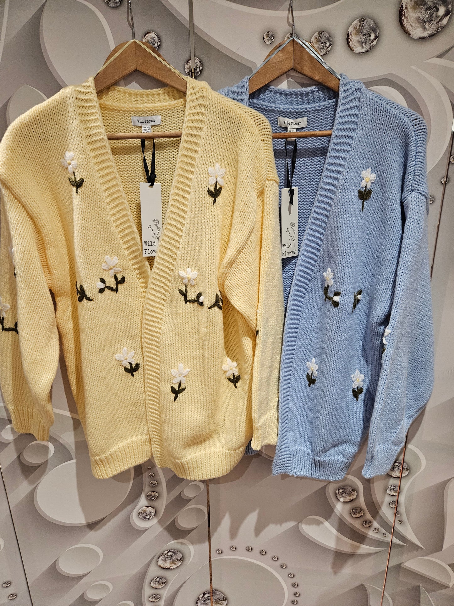 Wild Flower Cardigan With Knitted Daisies - Blue