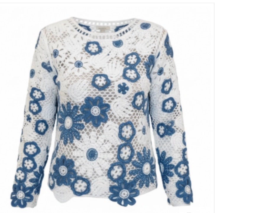 Malissa J Crochet effect Flower Jumper - Blue