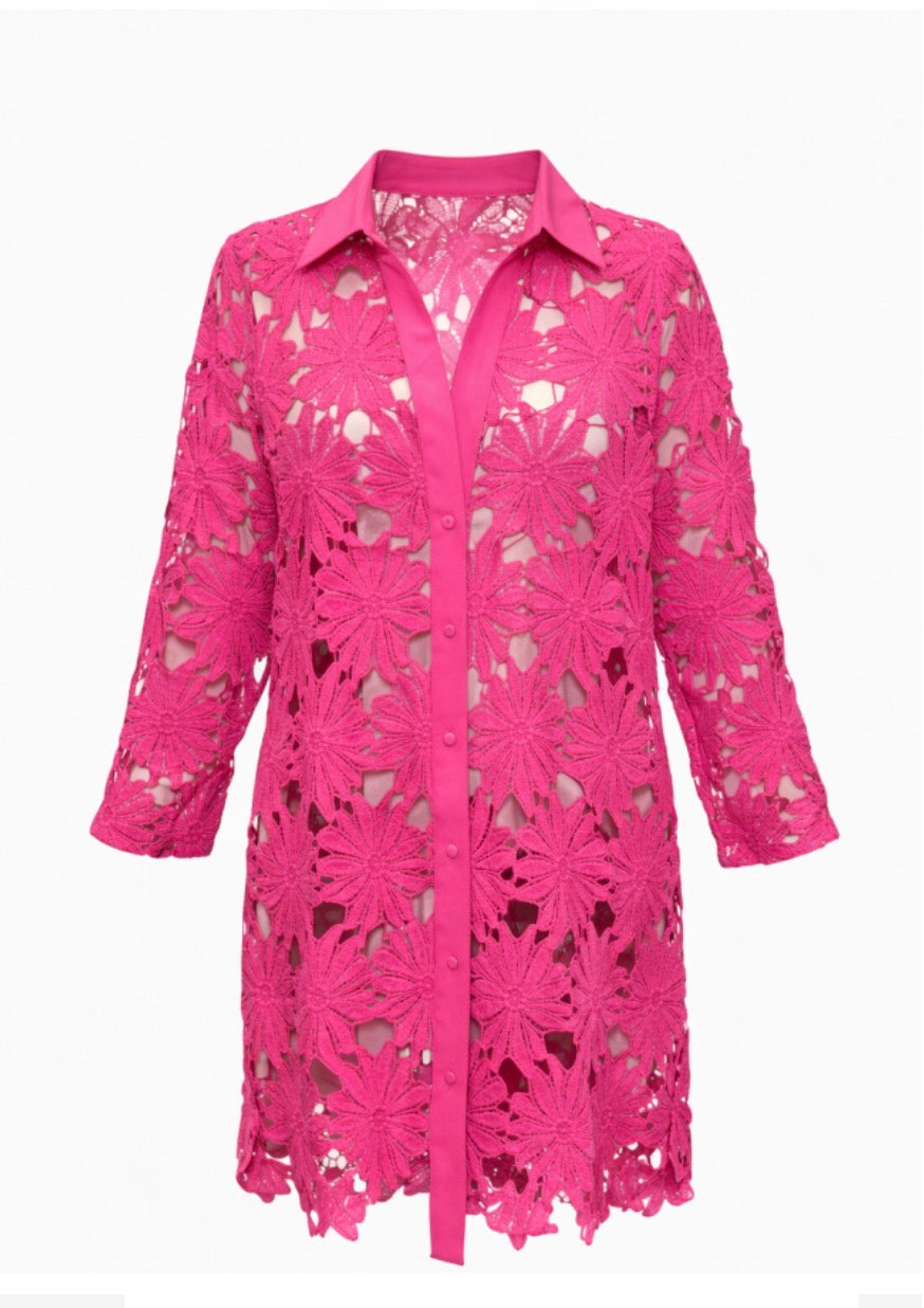 Malissa J Daisy Crochet Shirt - Hot Pink