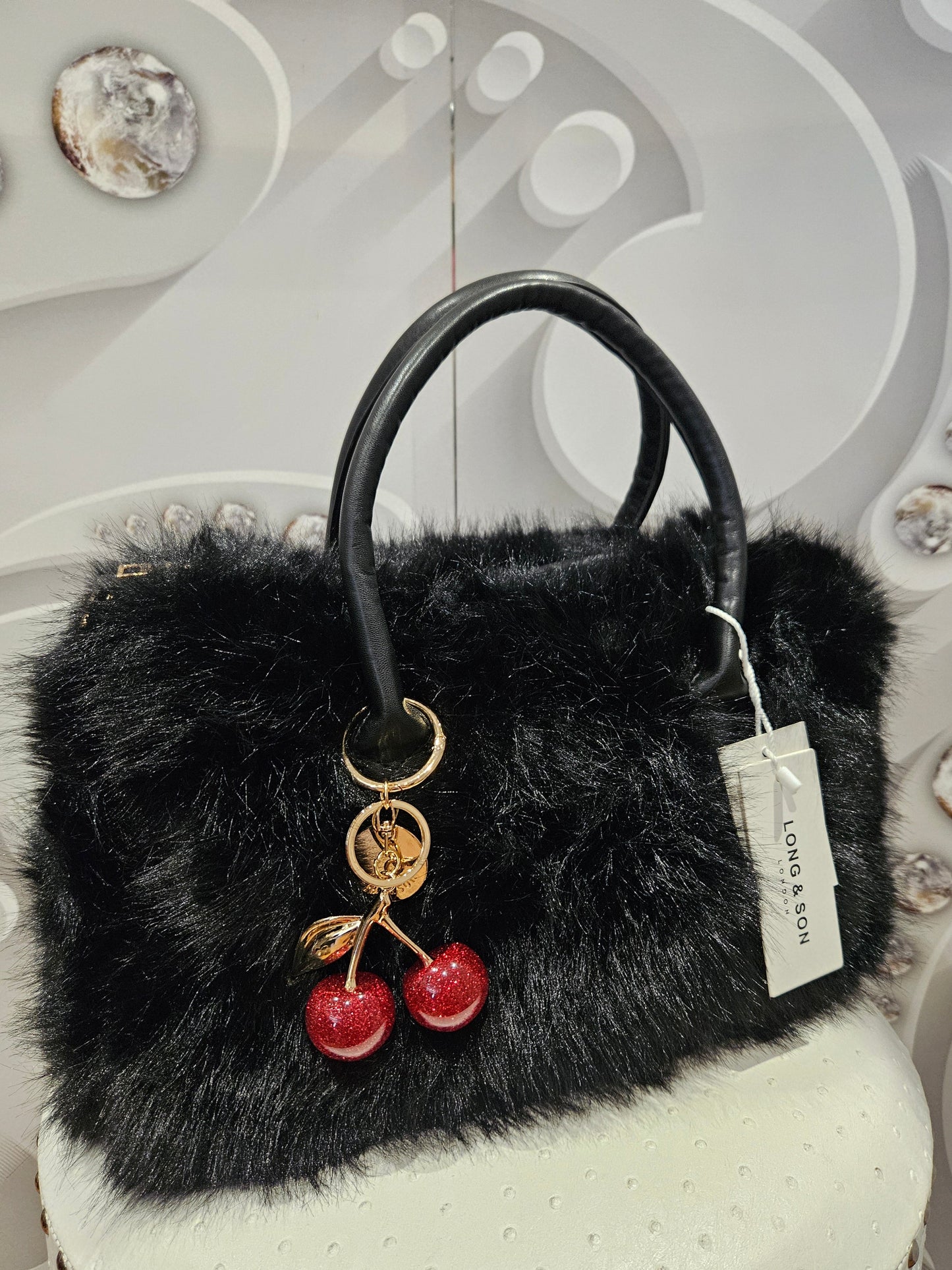 Faux Fur Handbag With Charm