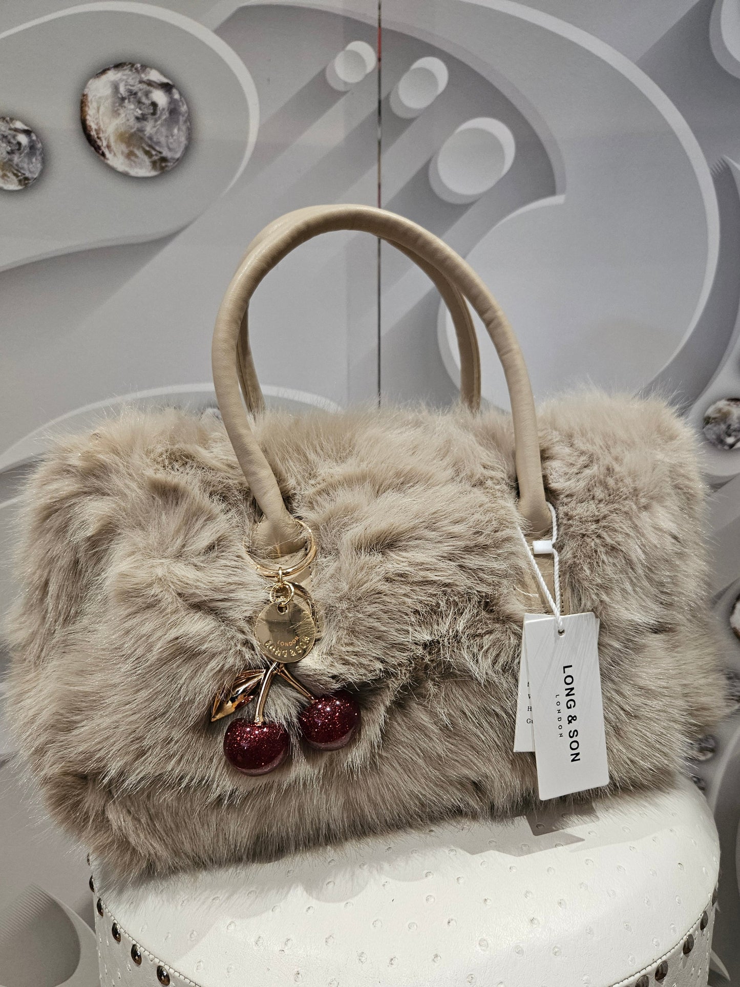 Faux Fur Handbag With Charm