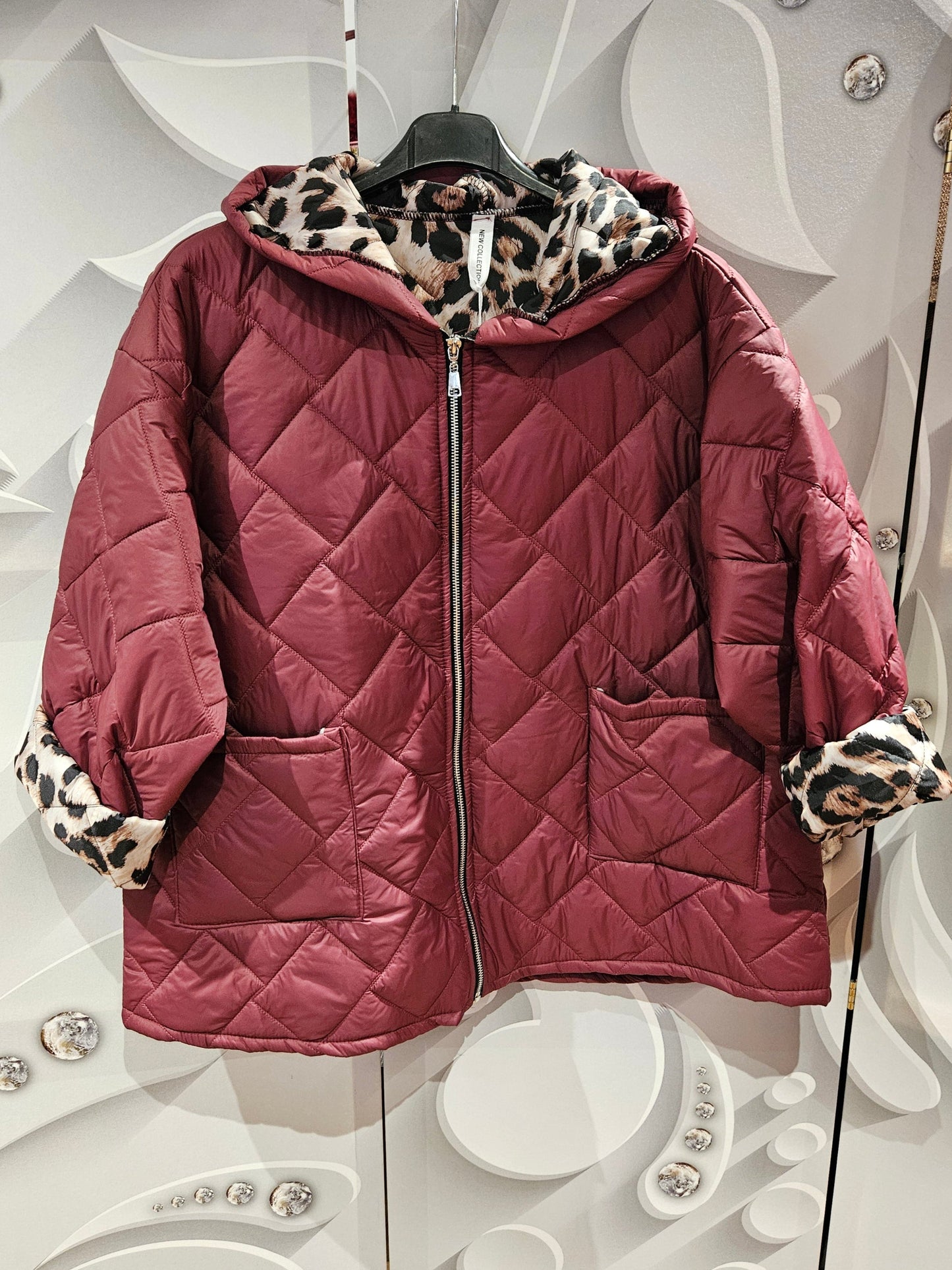 Quilted Hooded Jacket with Leopard Print