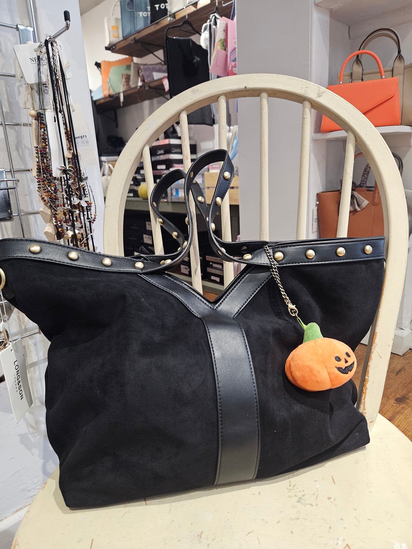 Suede Handbag with Detachable Pumpkin Charm