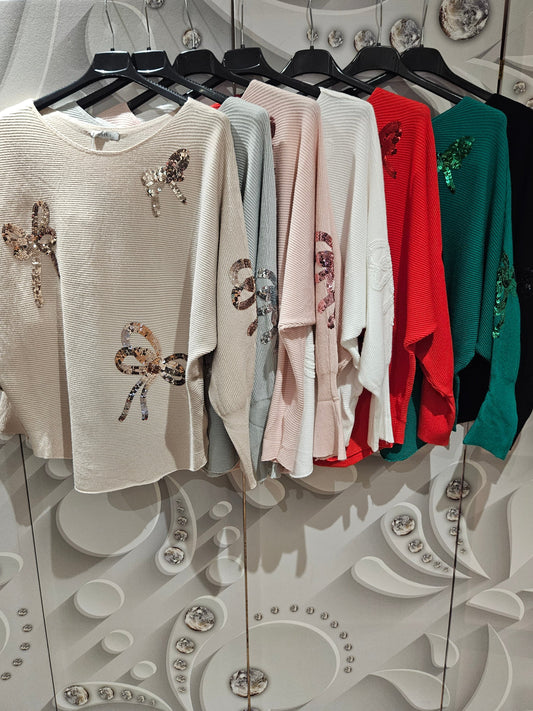 Jumper with Sequin Bow Detail