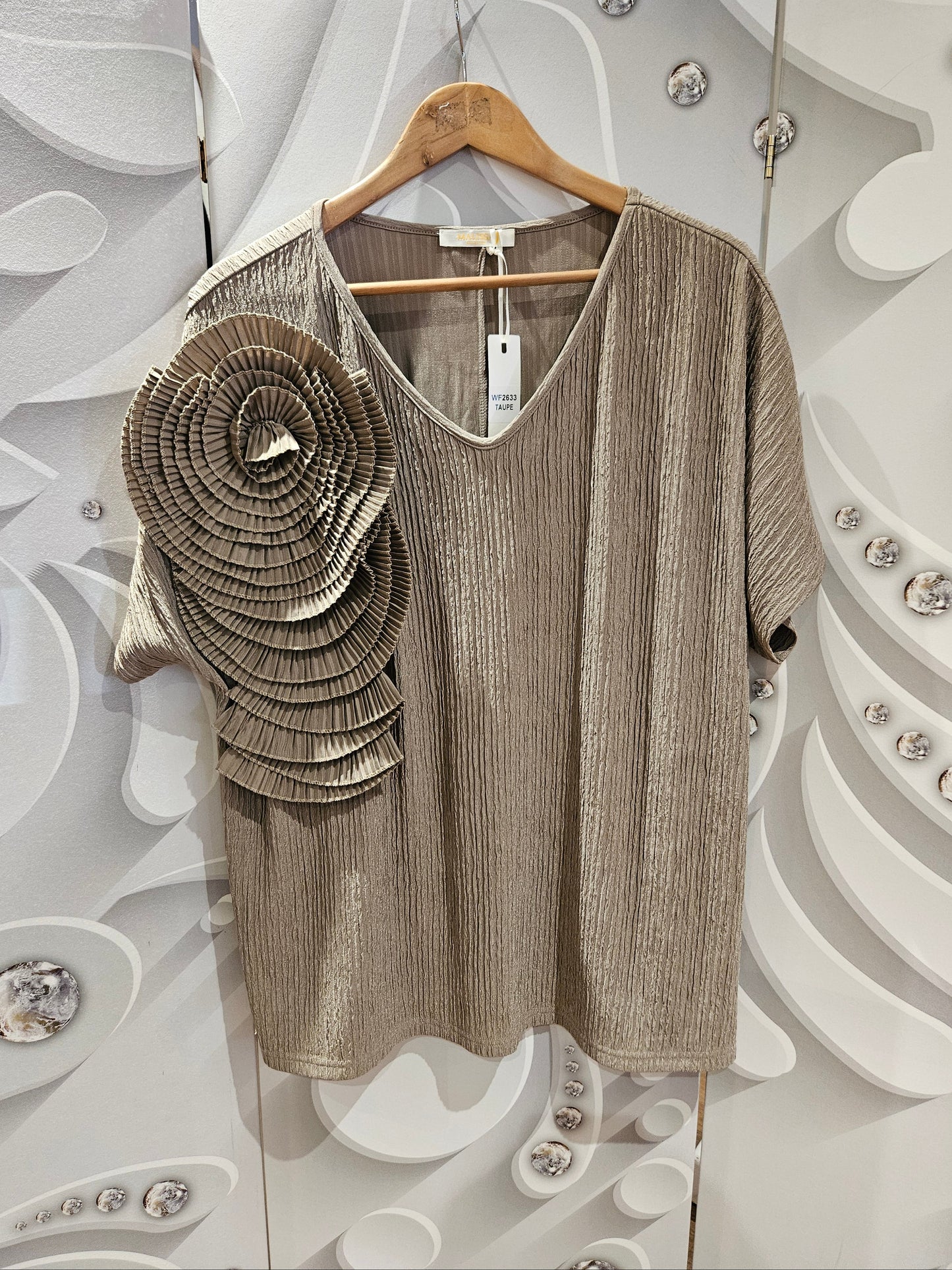 Micro-Pleated Top with Shoulder Detail