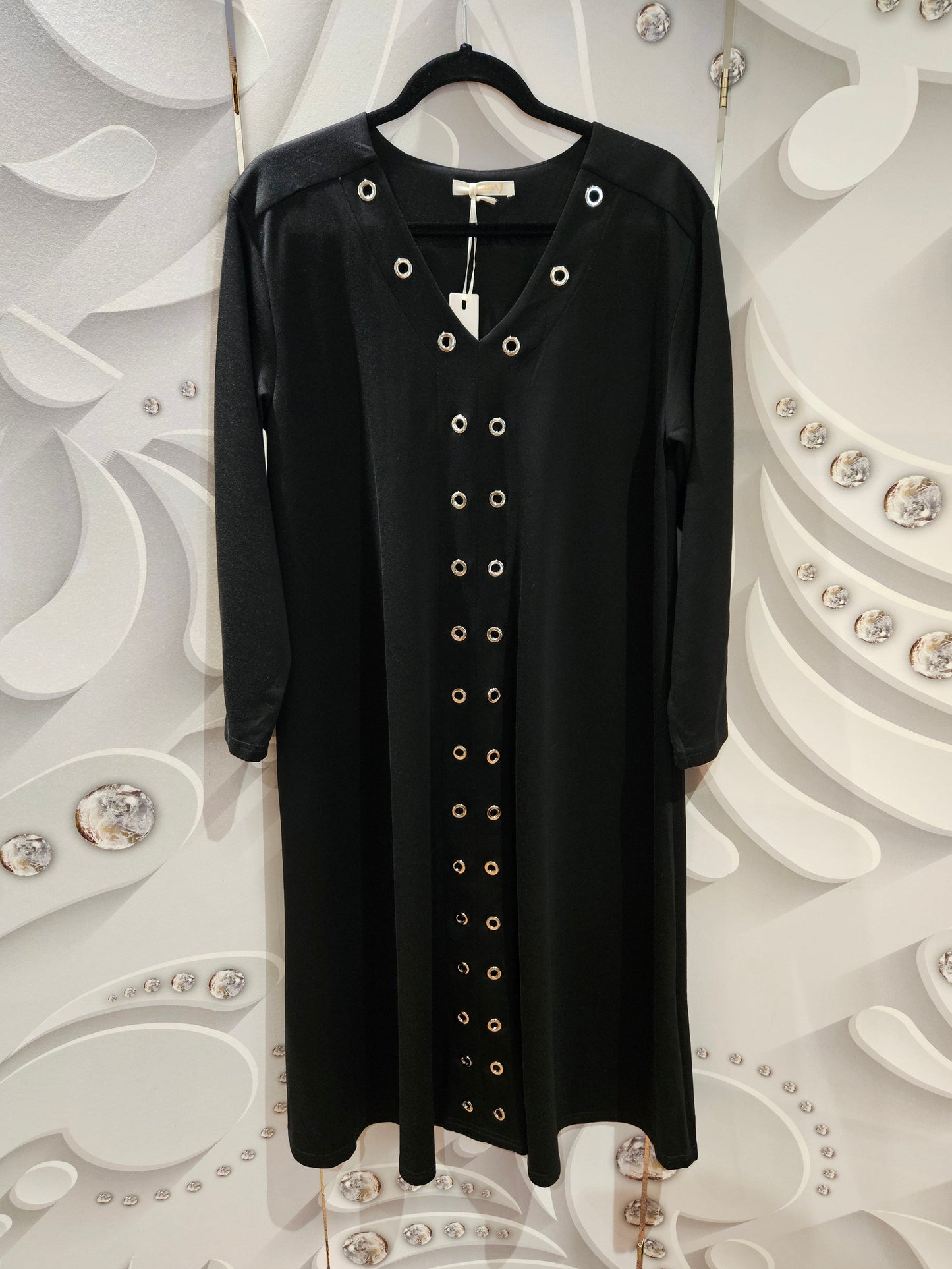 V Neck Midi Dress with Eyelet Detail