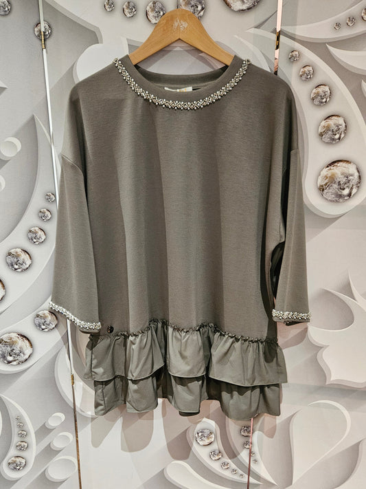 Tiered Hemline Top with Embellishment Detail