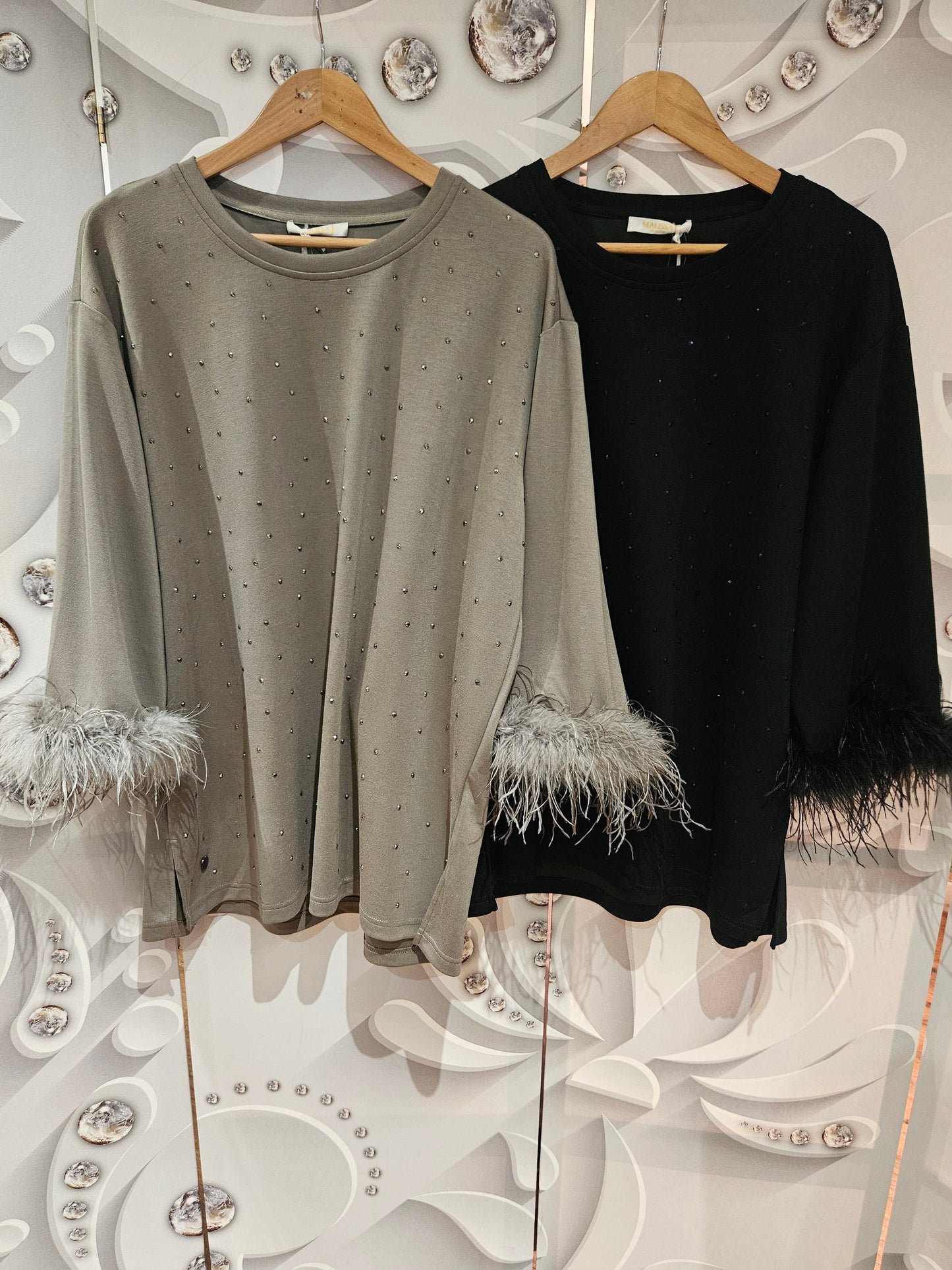 Embellished top with Feather Cuffs