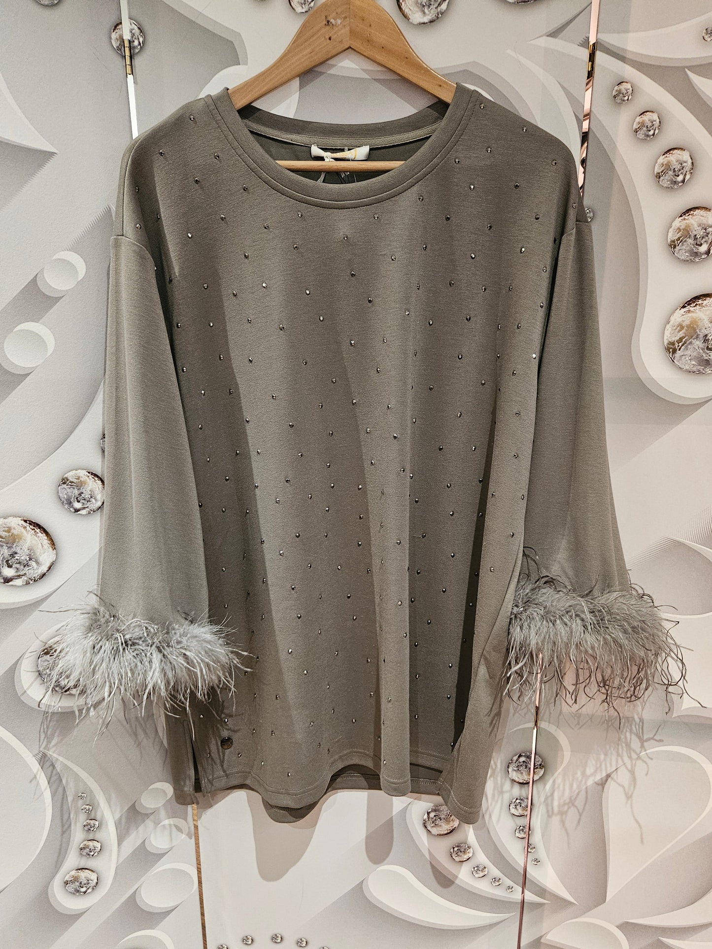 Embellished top with Feather Cuffs