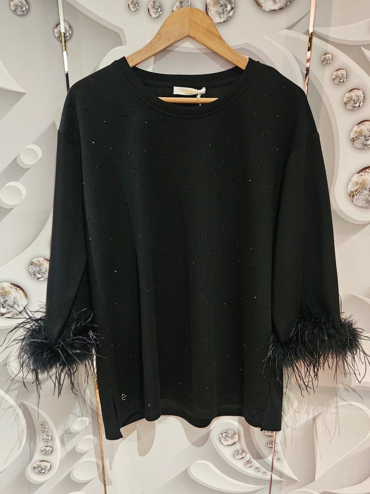 Embellished top with Feather Cuffs