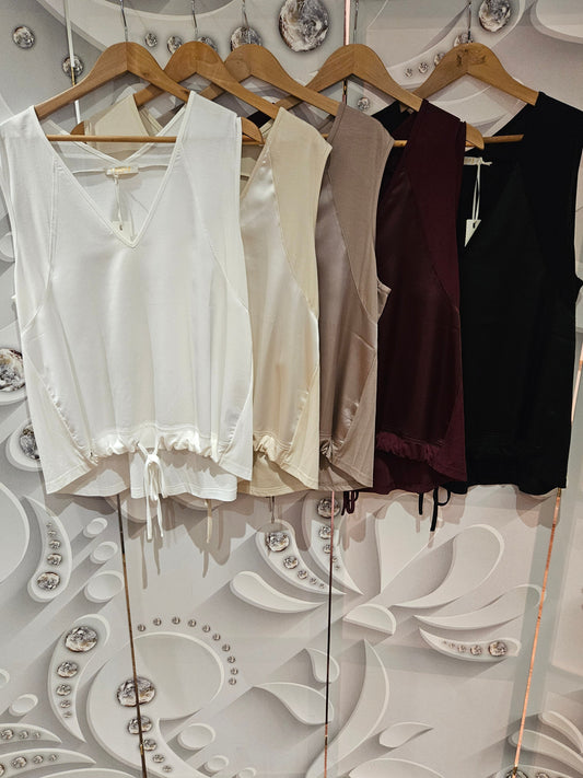 Sleeveless Top with Drawstring Hemline