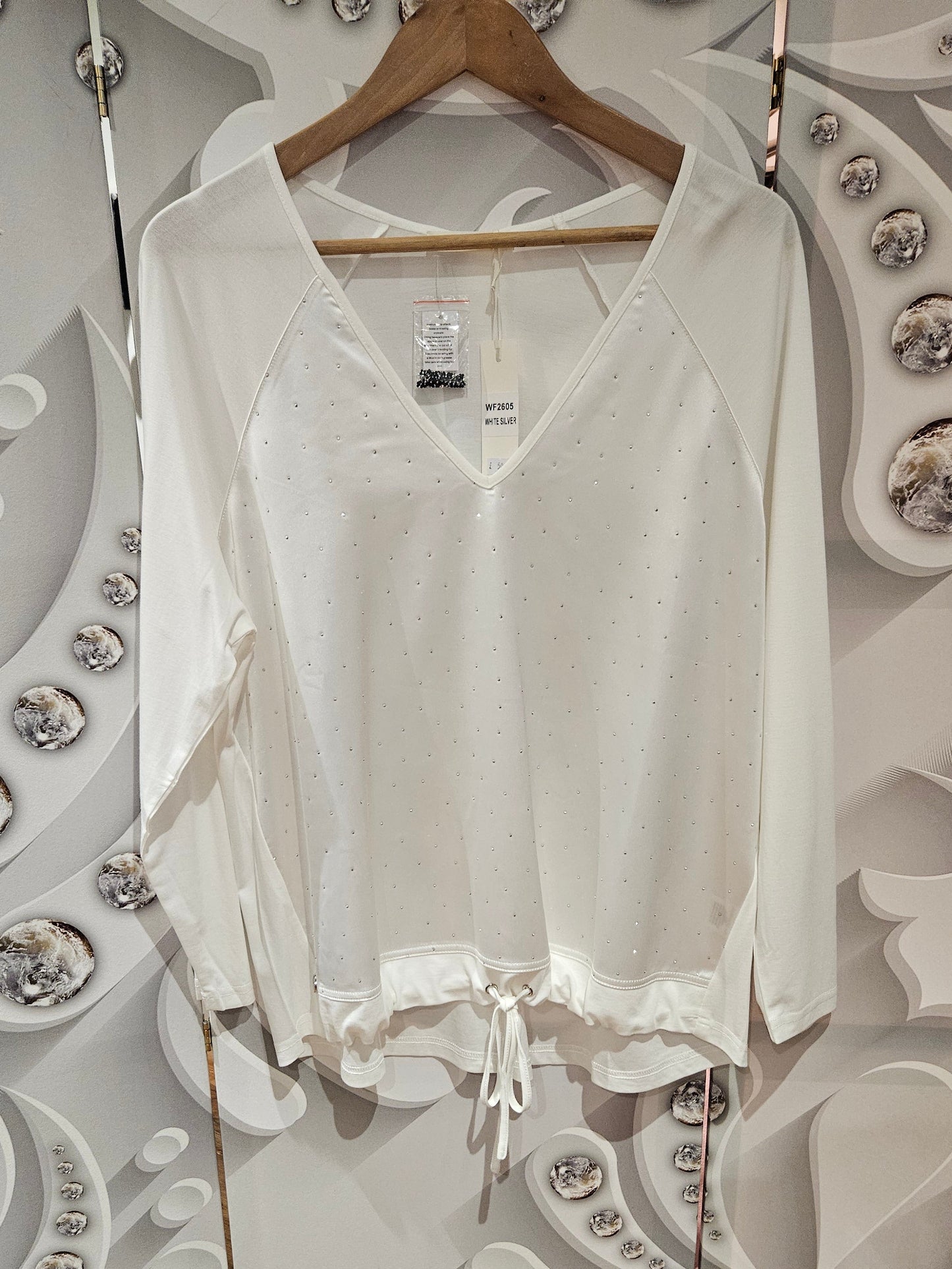 Embellished Top With Drawstring Hemline