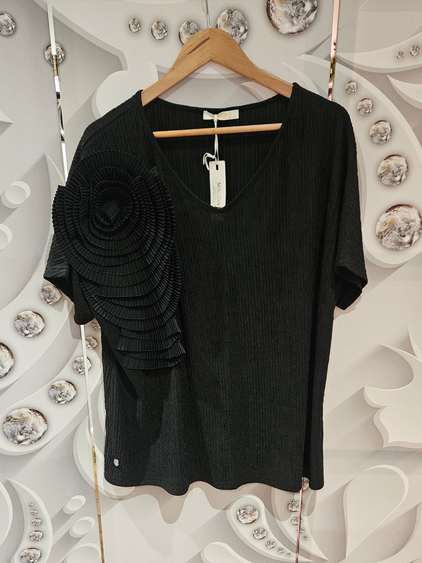 Micro-Pleated Top with Shoulder Detail