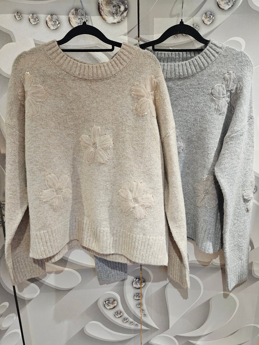 Jumper With Sheer Flower Applique