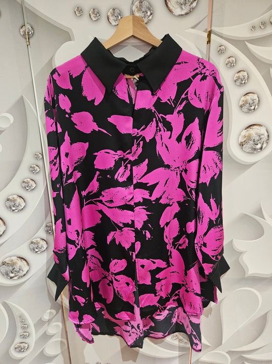 Black and Pink Abstract Print Blouse