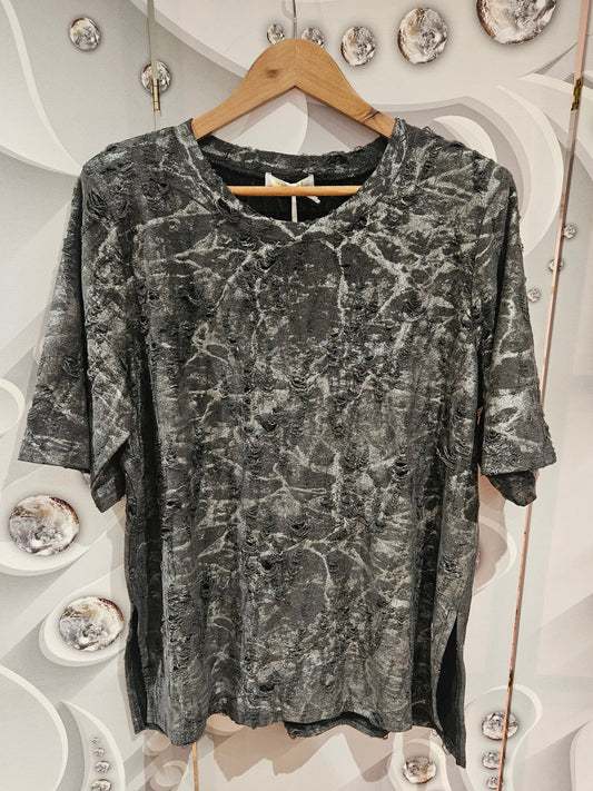Distressed Look Short Sleeve Top