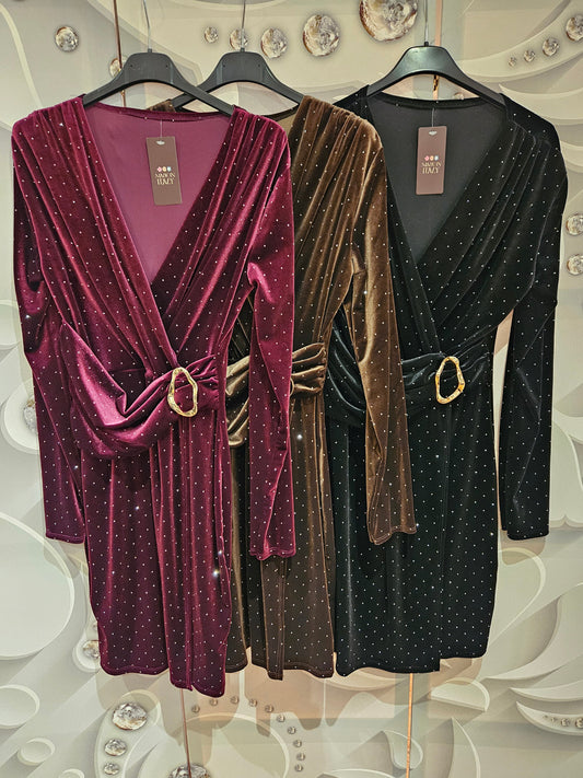 Velvet Dress with All-Over Embellishment