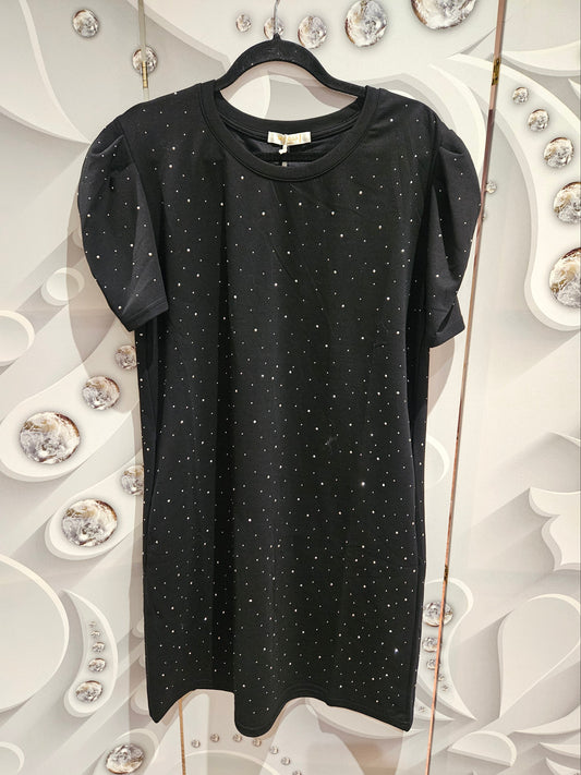 Short Sleeve Dress with All-Over Sequins