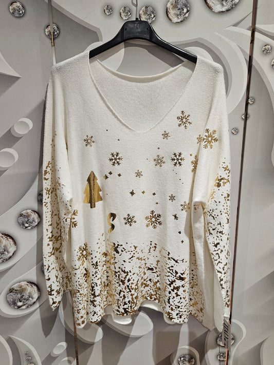 Christmas Jumper With Gold Coloured Details