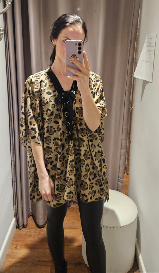 Leopard Print Blouse With Tie Neckline