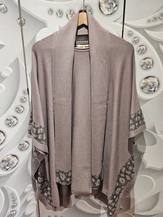 Poncho with Sequin Trim and Matching Scarf