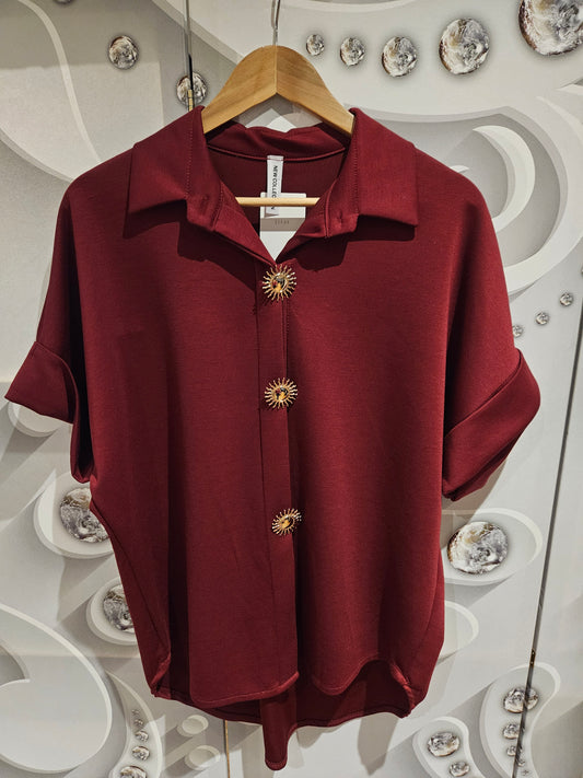 Short Sleeve Top with Sun Motif Buttons