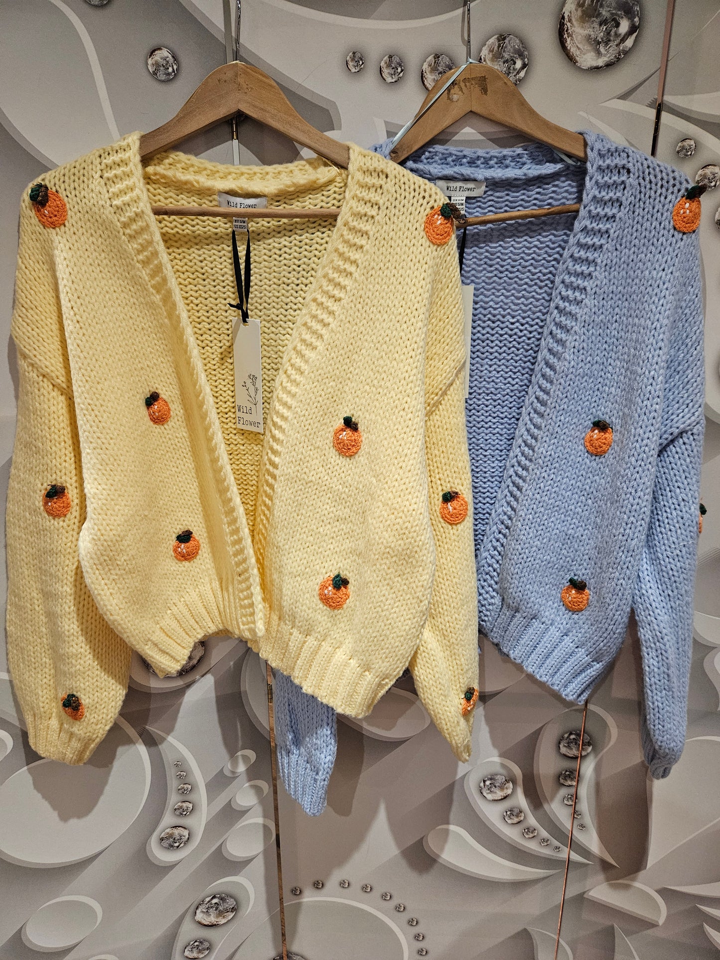 Wild Flower Cardigan With Knitted Oranges - Lemon