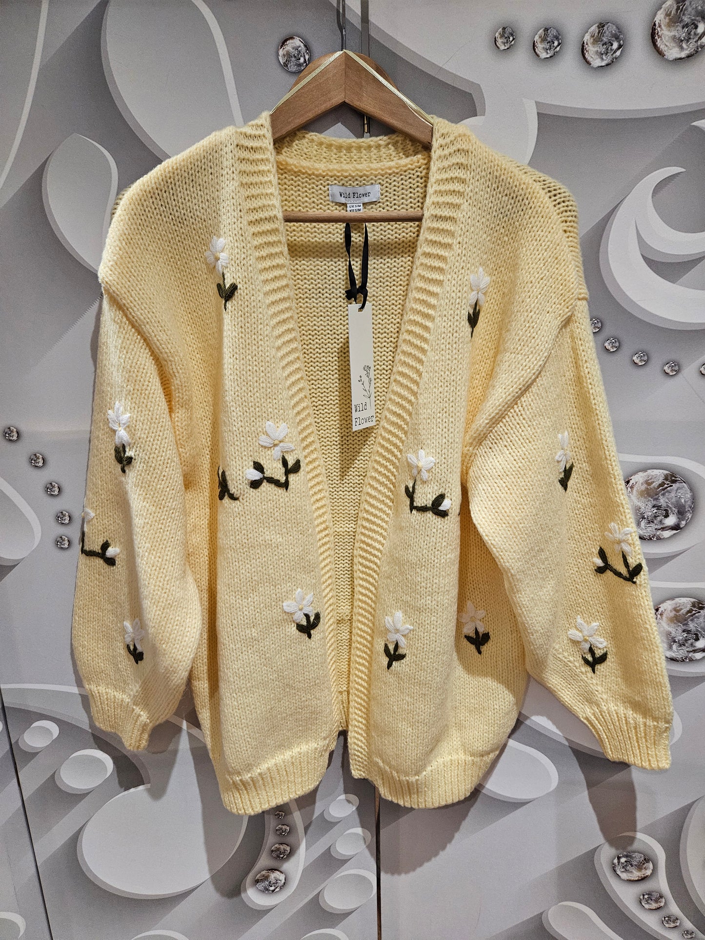 Wild Flower Cardigan with Knitted Daisies - Lemon