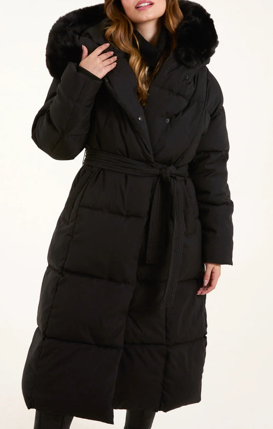 Quilted Puffer Coat with fur hood