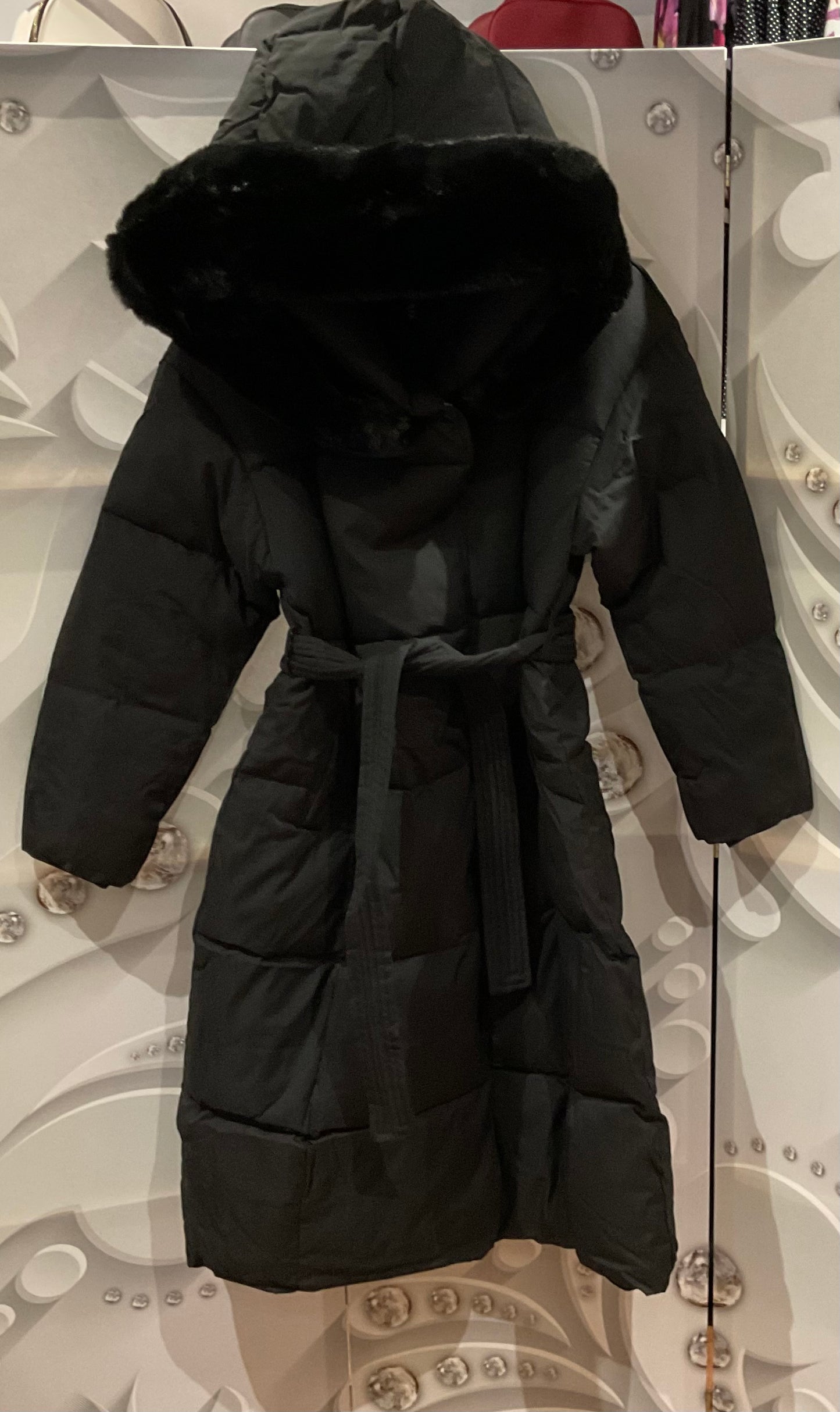 Quilted Puffer Coat with fur hood