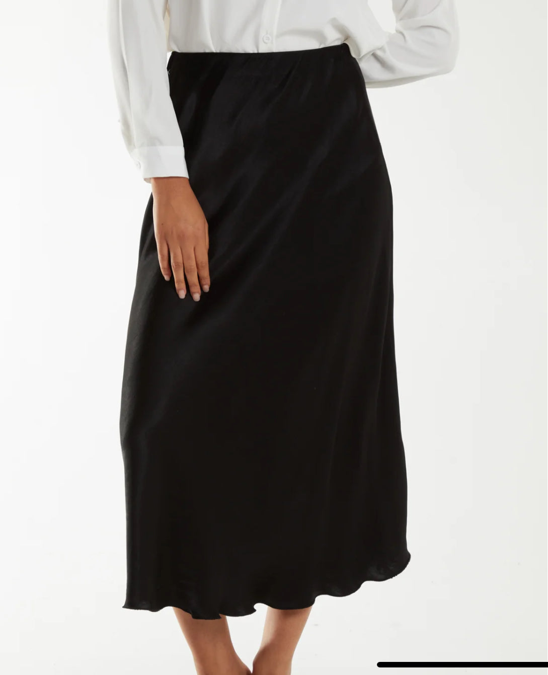 Waistband Satin Midi Skirt