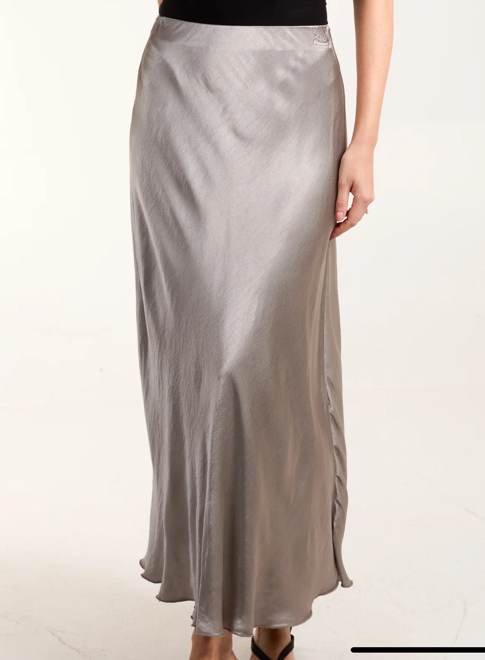 Waistband Satin Midi Skirt