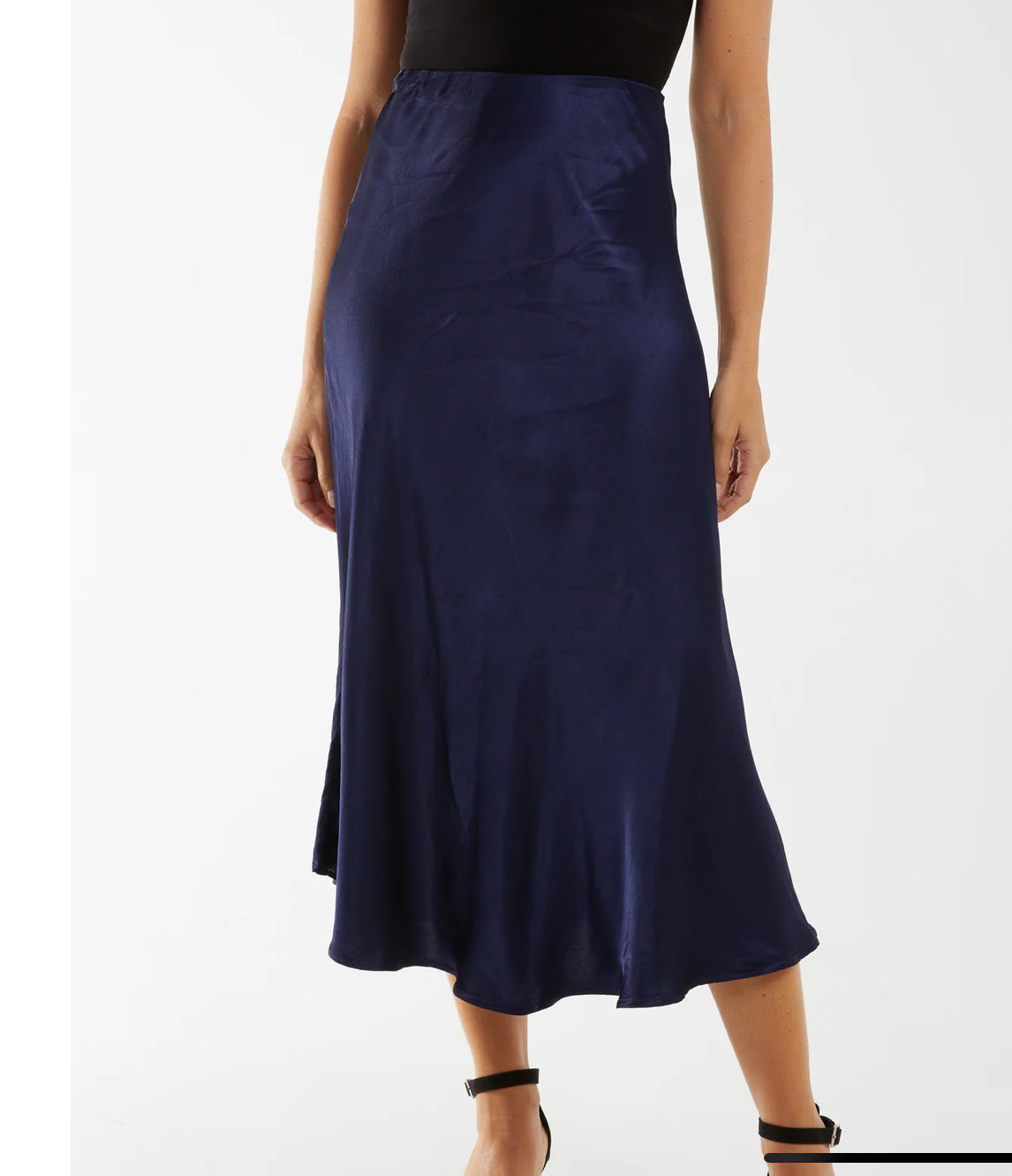 Waistband Satin Midi Skirt