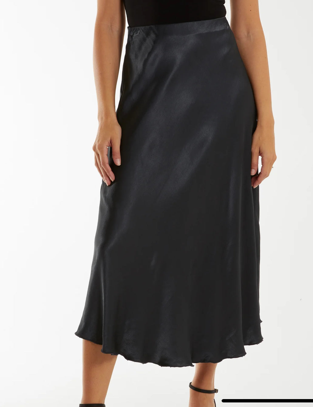 Waistband Satin Midi Skirt