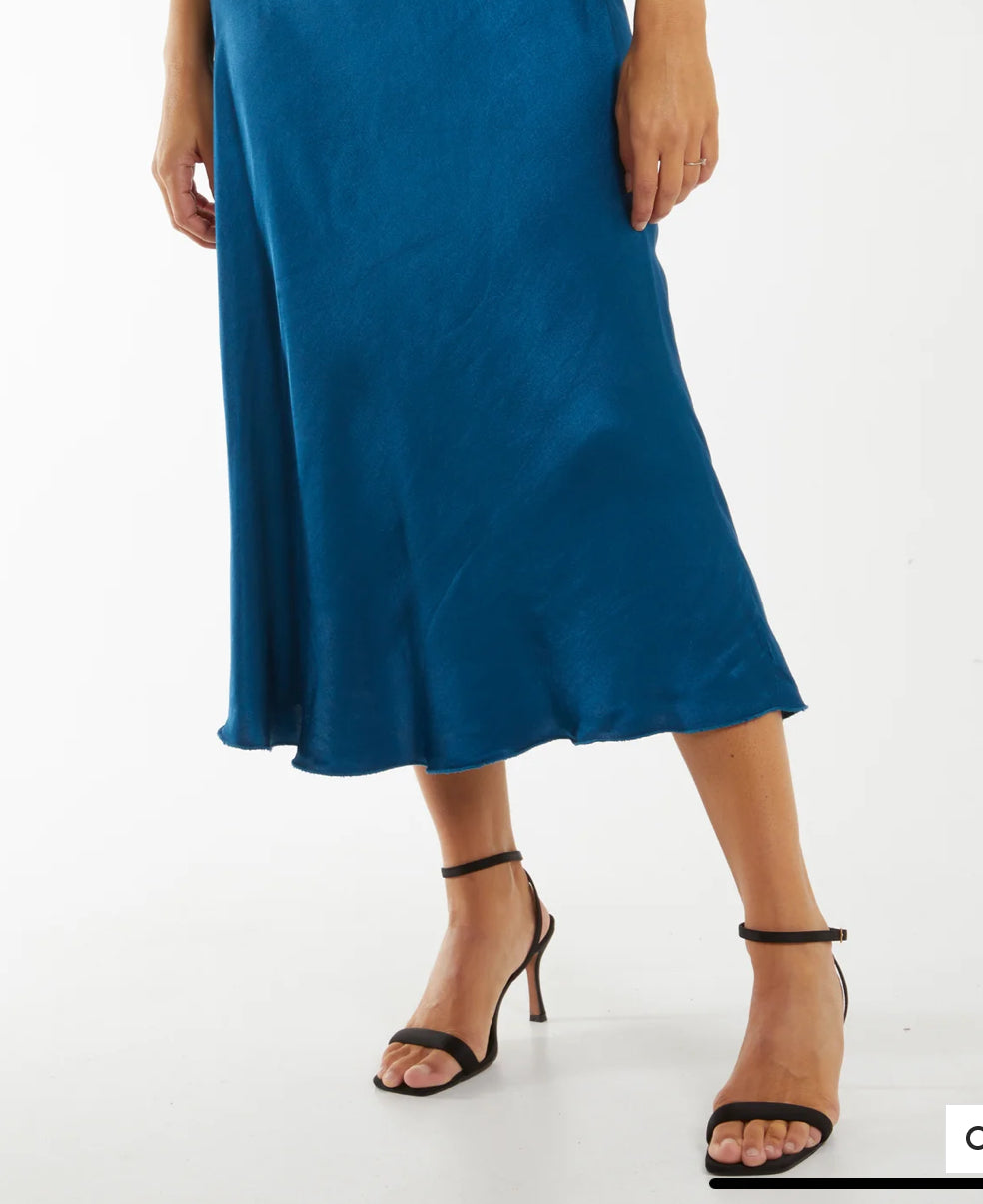 Waistband Satin Midi Skirt