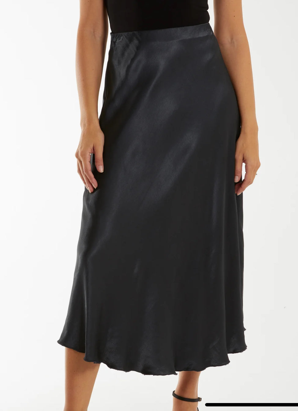 Waistband Satin Midi Skirt