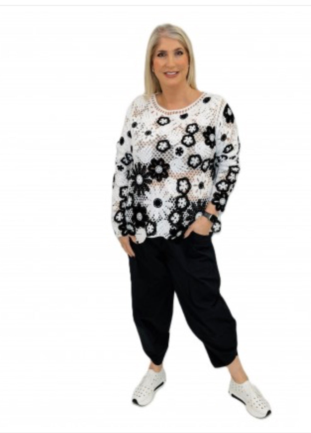Malissa J Crochet Effect Flower Jumper - Mono