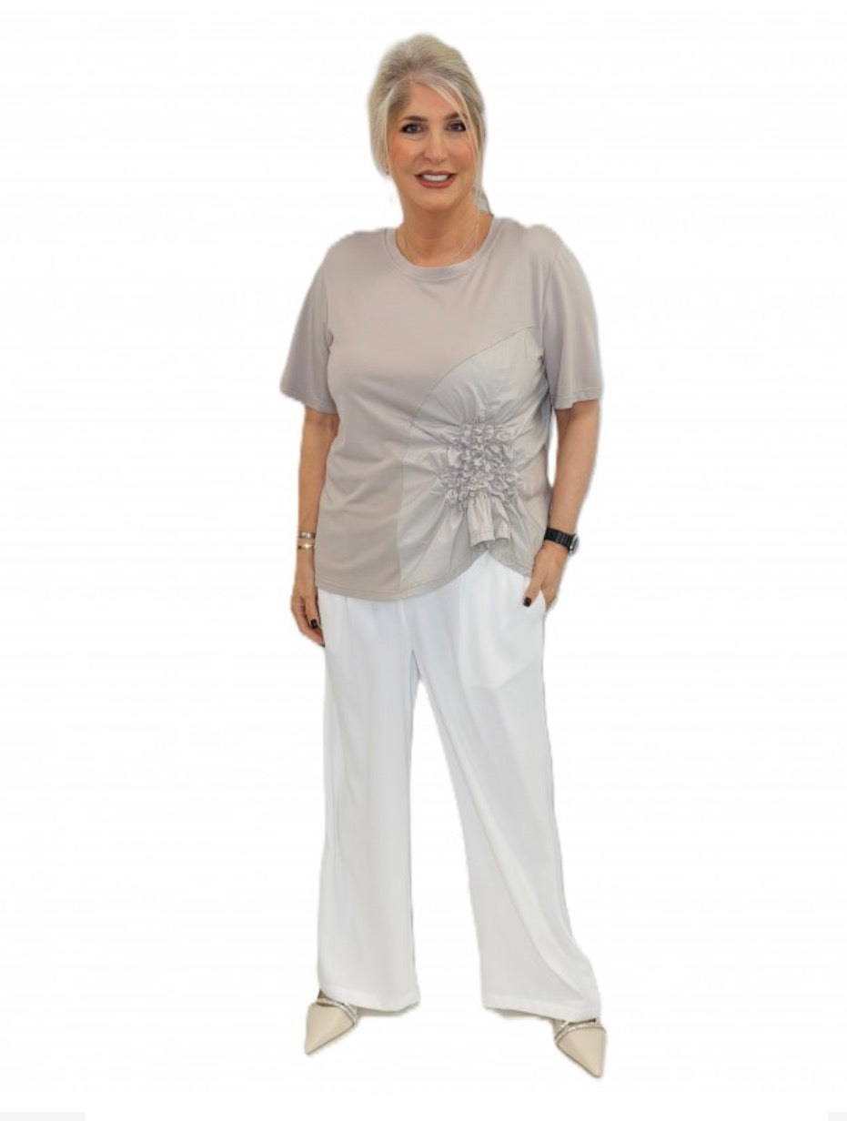 Malissa J Jersey Ruffle Top - Taupe