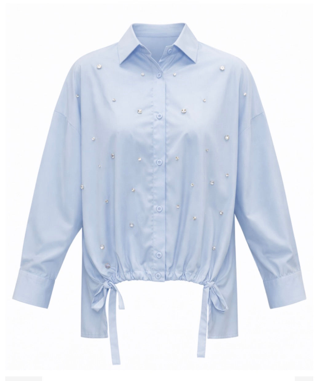 Malissa J Diamante Drawstring Hem Shirt - Blue