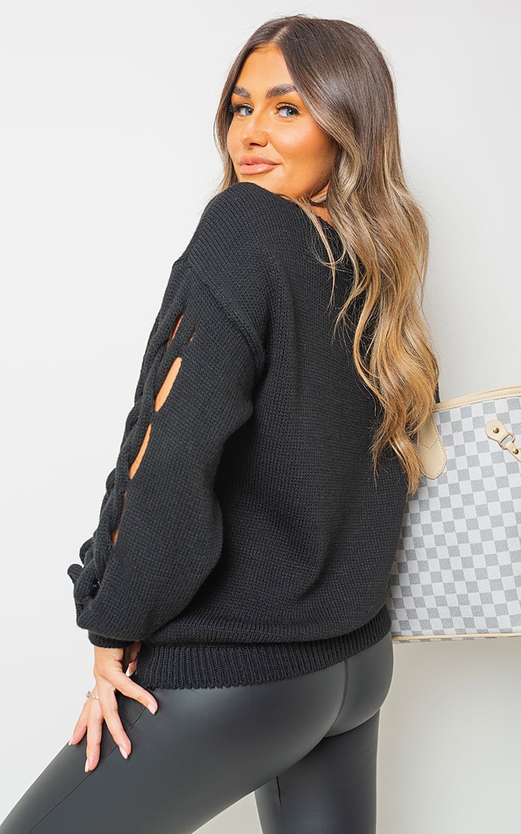 Cable Knit Jumper With Cut Out Detail