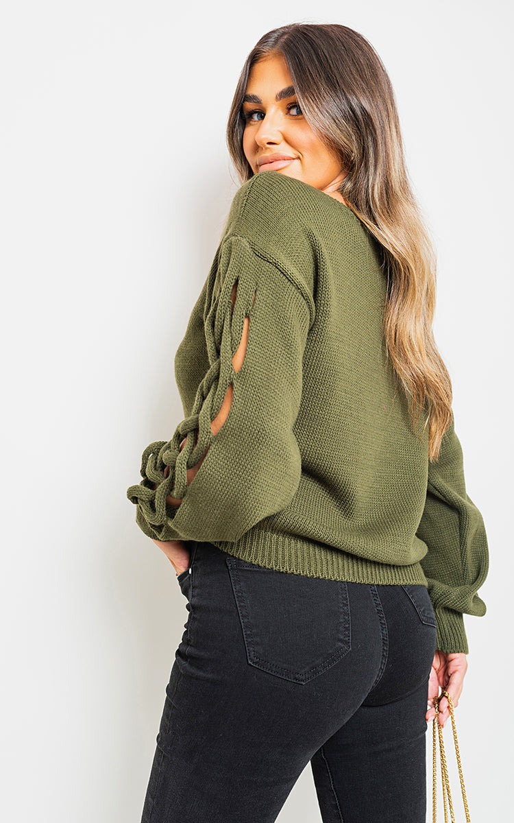 Cable Knit Jumper With Cut Out Detail