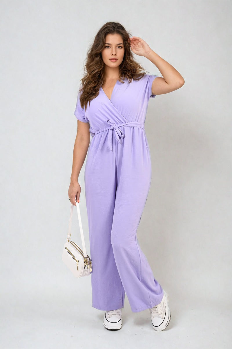 Collar Button-Front Jogger Drawstring Jumpsuit