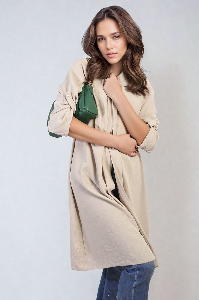 Open Front Knitted Long Cardigan