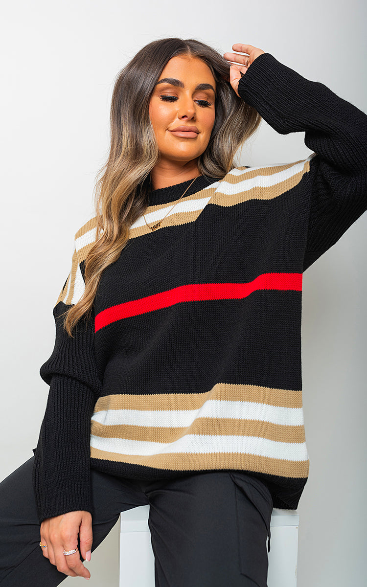 Oversized Striped Long Sleeve Knitted Jumper