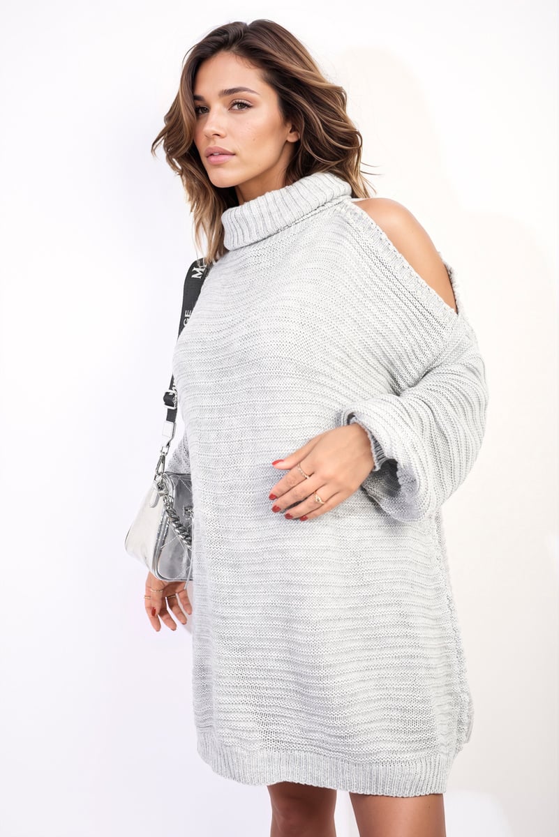 Bria High Neck Oversized Open Shoulder Long Sleeve Knitted Jumper