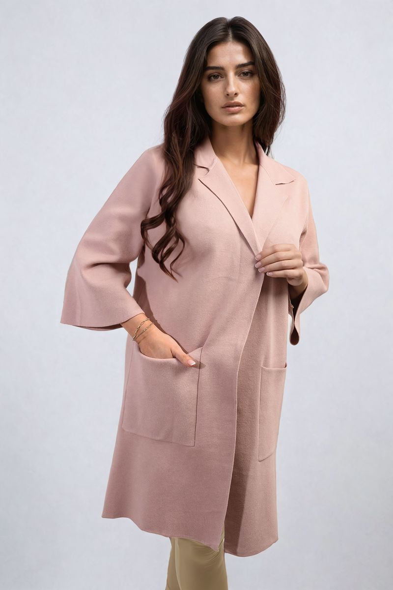 Open Front Longline Knitted Cardigan with Front Pockets