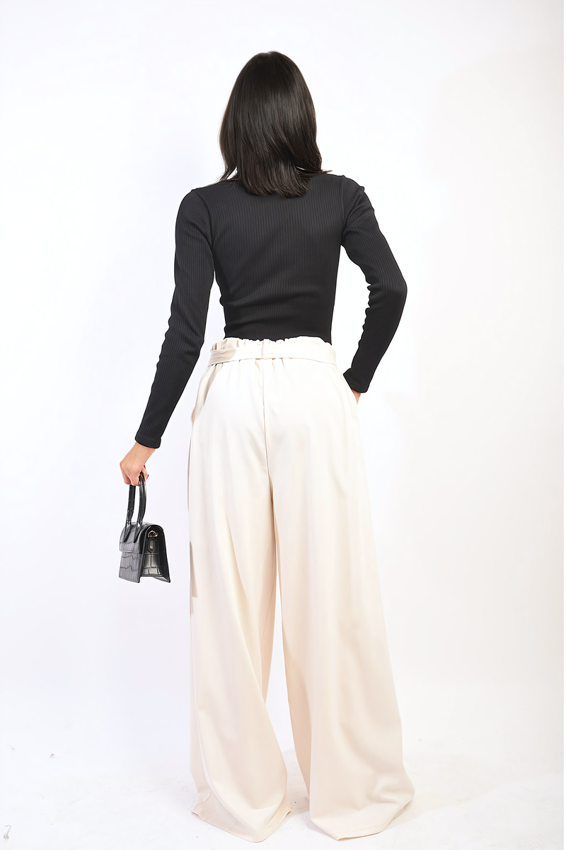 High Waist Belted Wide Leg Trouser