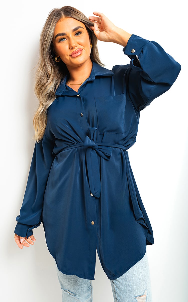 Oversized Button Front Belted Top